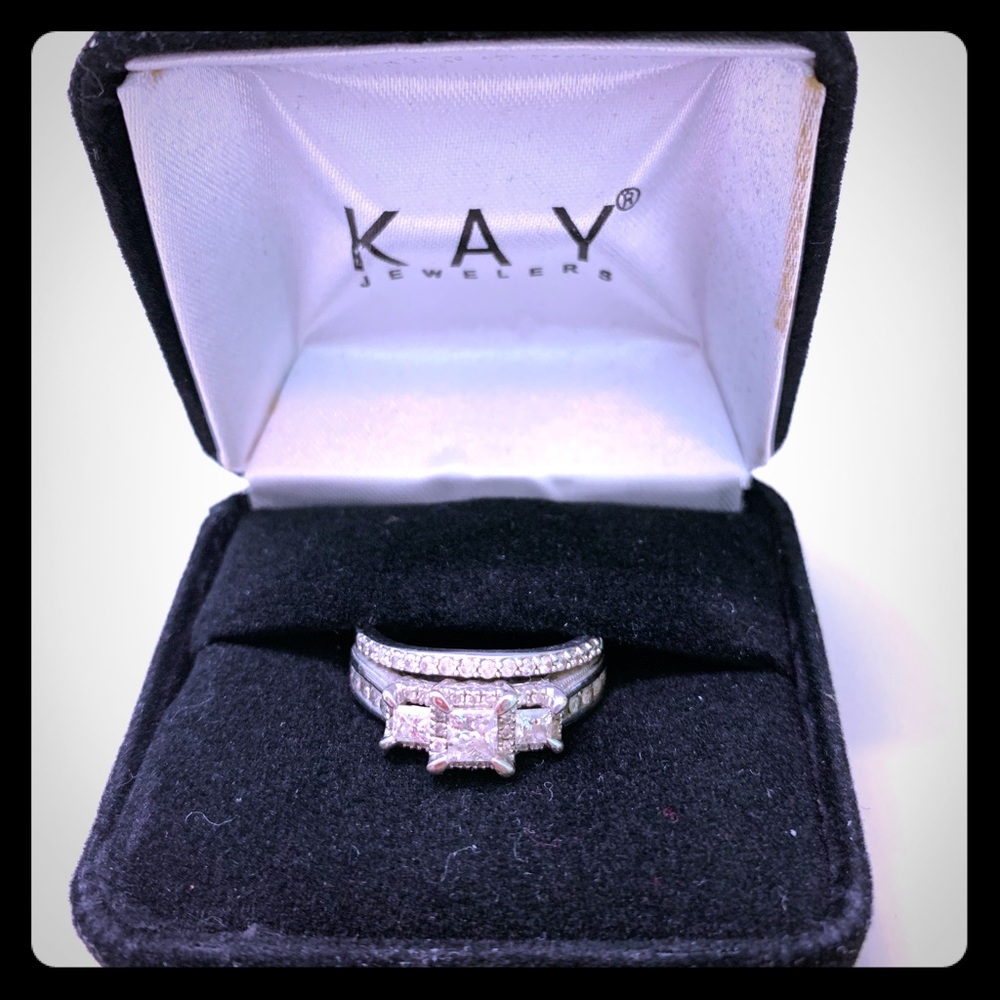 Diamond wedding band and engagement ring